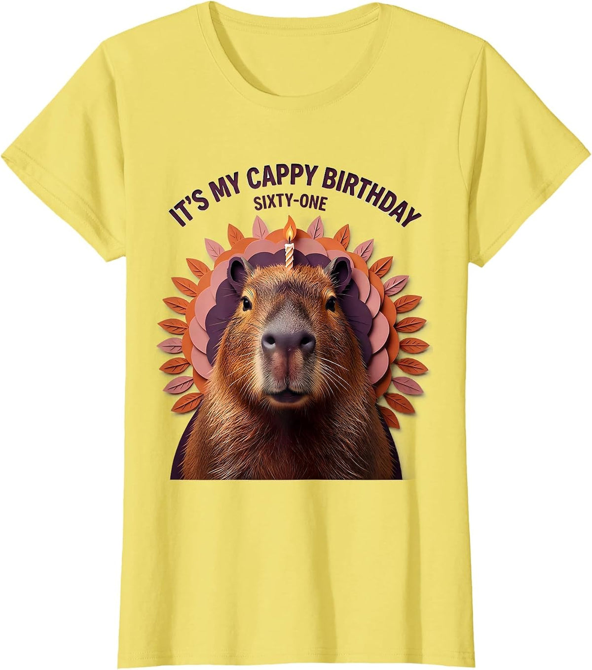 It's My Cappy Birthday Sixty-One Kawaii Capybara Birthday T-Shirt - Lemon Yellow