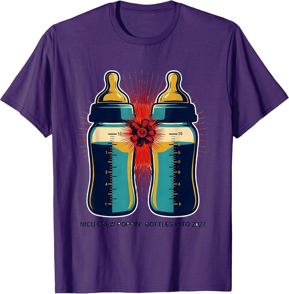 NICU Crew Poppin Bottles Into 2027 Funny Nurse New Year Eve T-Shirt - Purple