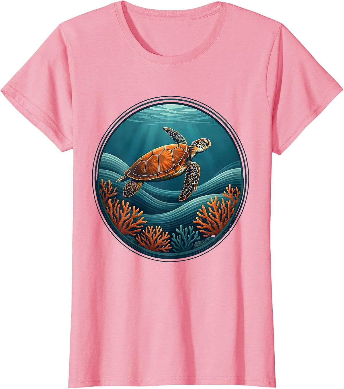 Women's Mexico Sea Turtle Coral Reef Ocean Illustration T-Shirt - Pink