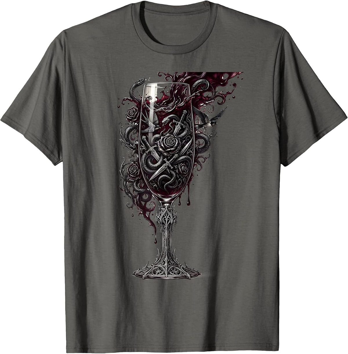 Champagne Glass Tattoo Ink Graphic Design T-Shirt - Asphalt Grey