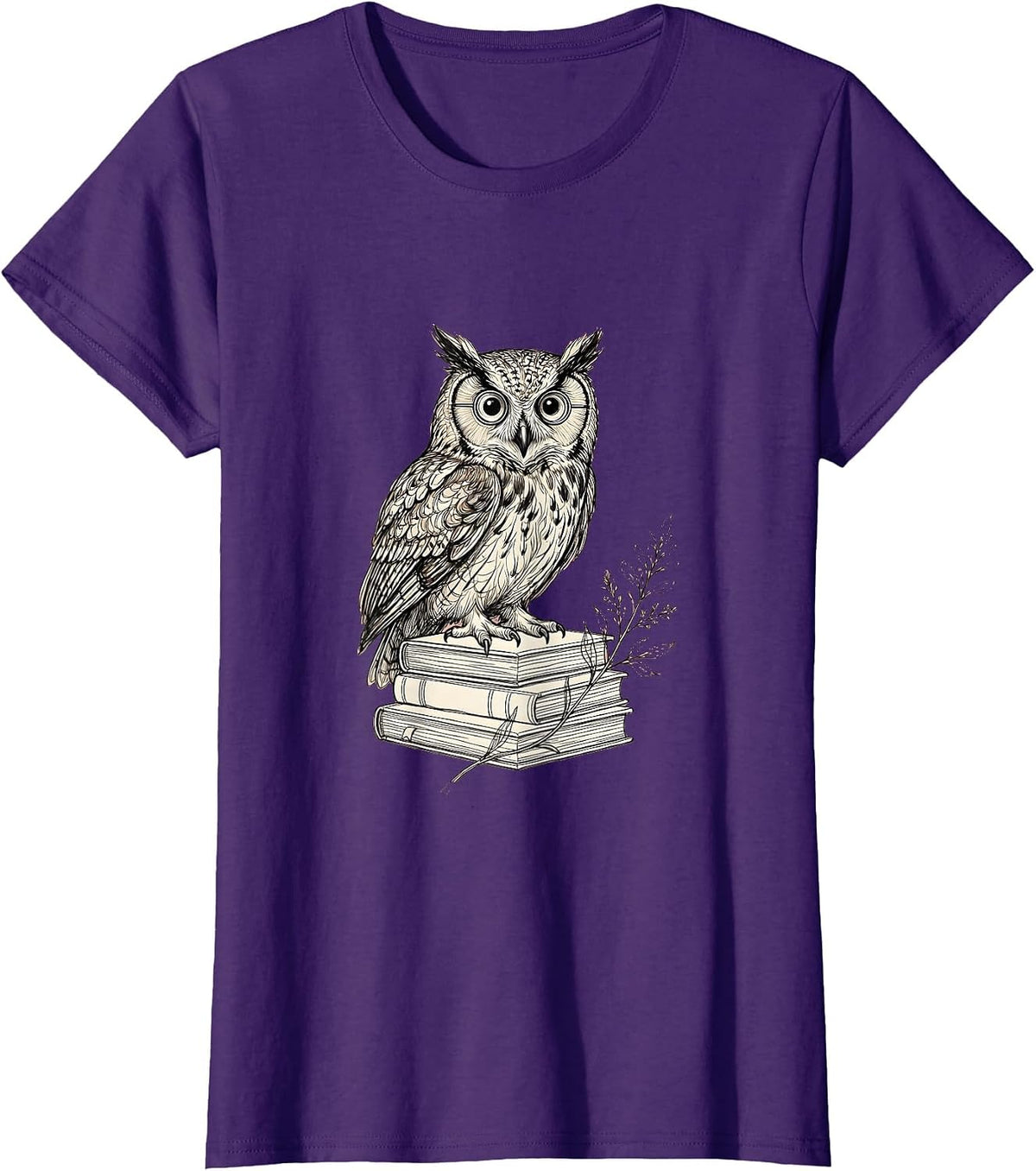 Women's Wise Owl on Books Cute Teacher Graphic T-Shirt - Purple