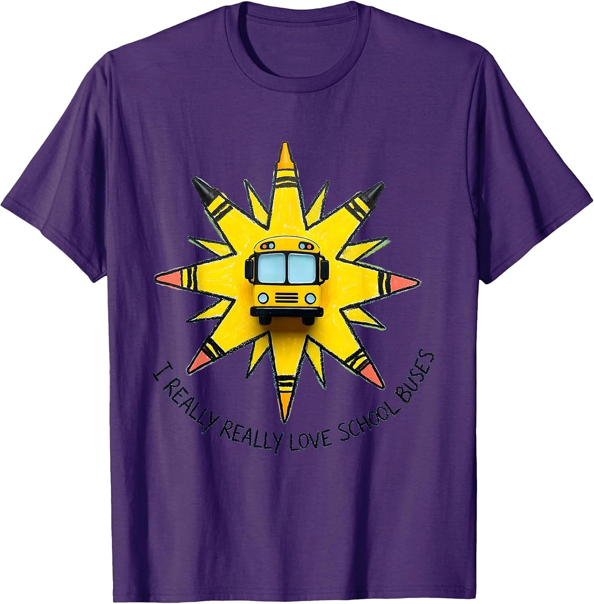 Men's I Really Really Love School Buses Naive Kidcore Funny School T-Shirt - Purple