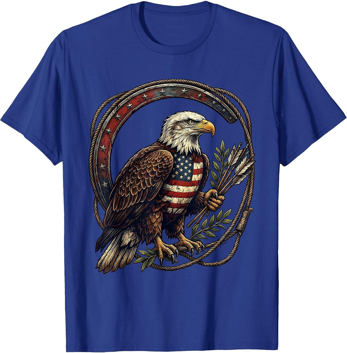 Men's Patriotic Eagle with Arrows and Olive Branch T-Shirt - Royal Blue