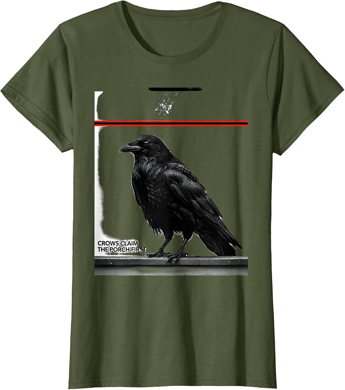 Women's Crows Claim The Porch First Dark Humor Crow Lover Gothic T-Shirt - Olive Green