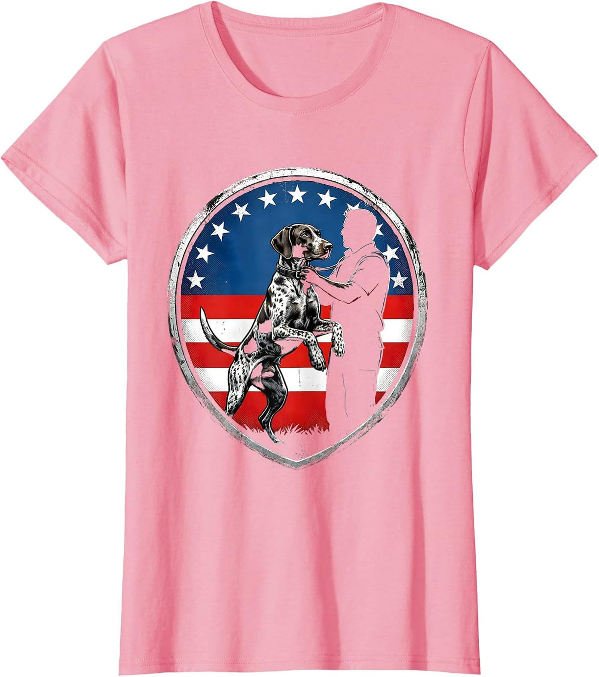 Women's German Shorthaired Pointer Patriotic Dog Lover Shield T-Shirt - Pink