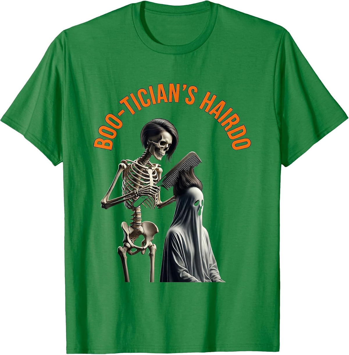 Men's Boo-tician's Hairdo Minimalist Skeleton Hairstylist T-Shirt - Kelly Green