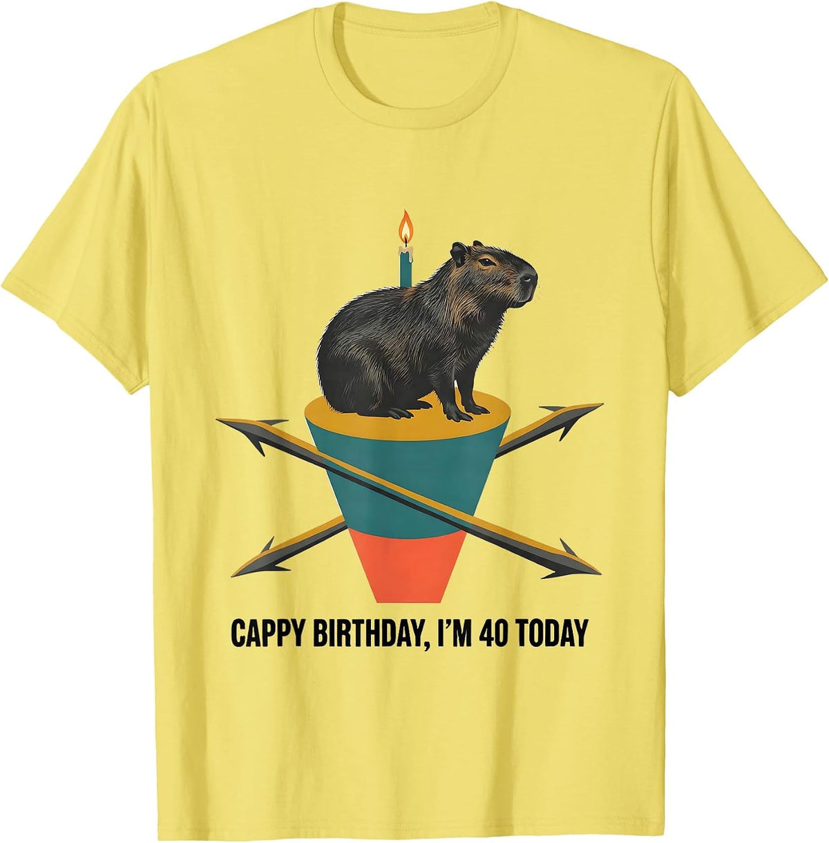 Men's Cappy Birthday I'm 40 Today Kawaii Capybara Birthday Gift T-Shirt - Lemon Yellow