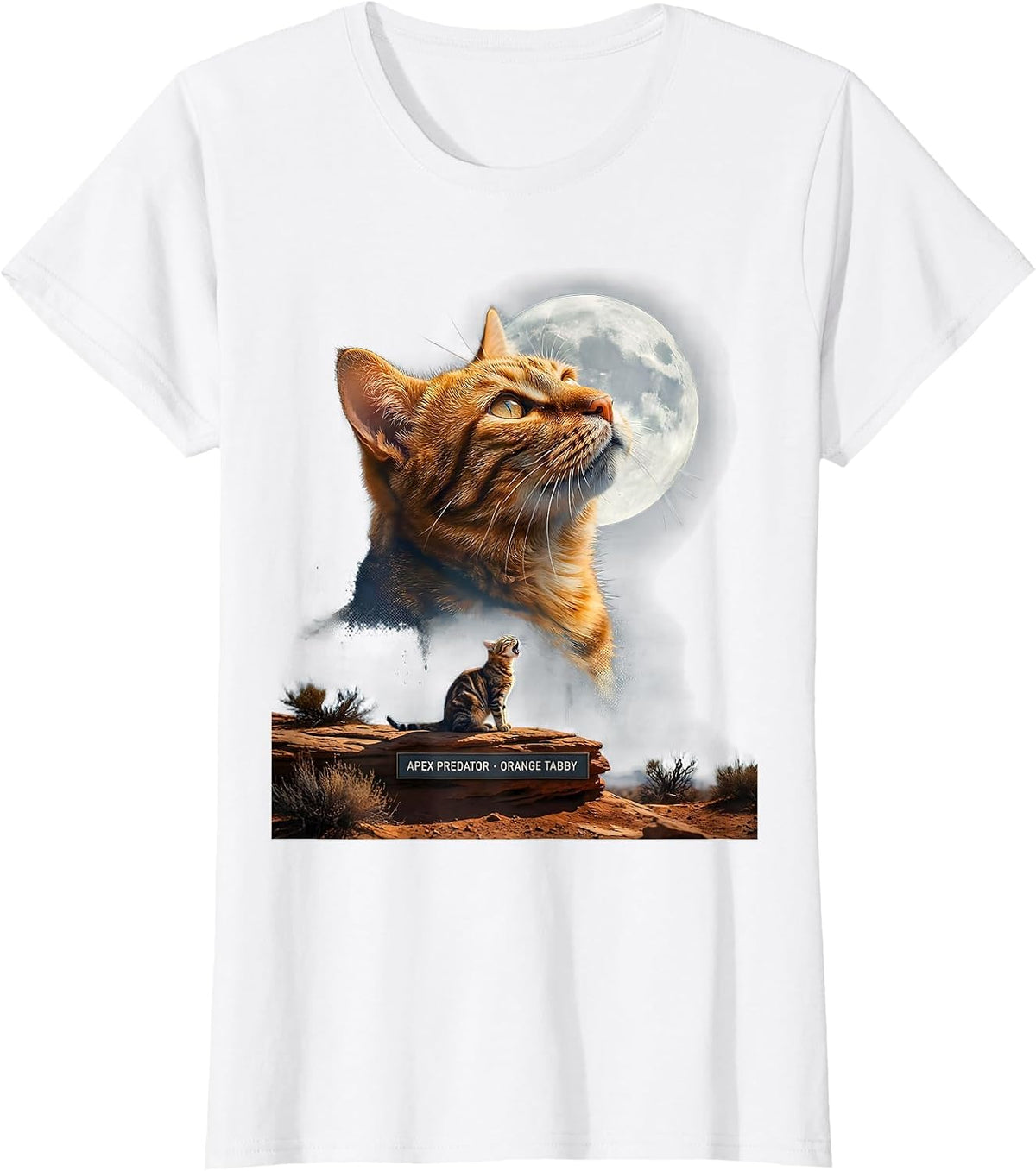Women's Apex Predator Orange Tabby Cat Howling at Moon 90's Retro T-Shirt - White