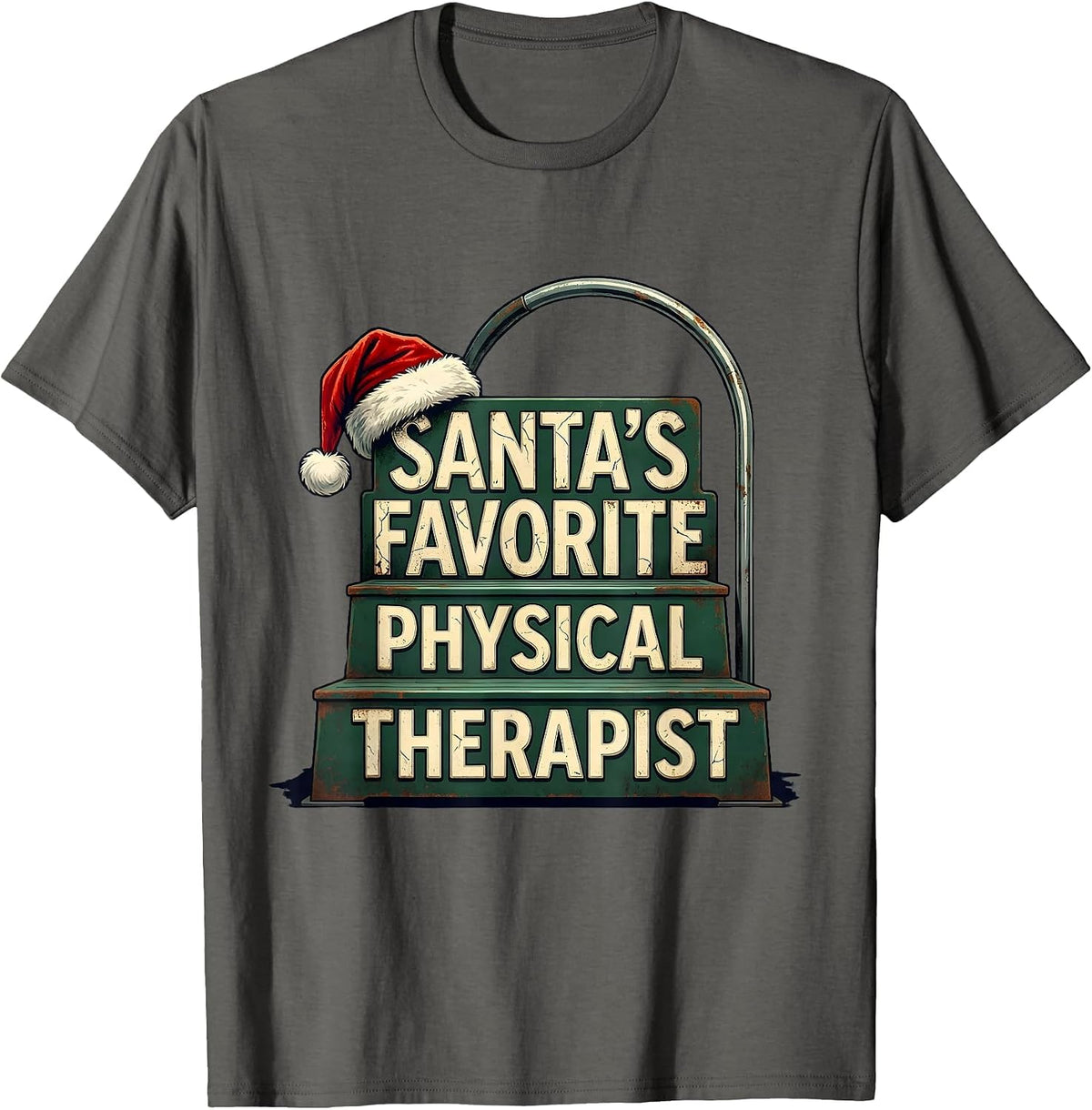 Santa's Favorite Physical Therapist Vintage Retro Christmas T-Shirt - Asphalt Grey