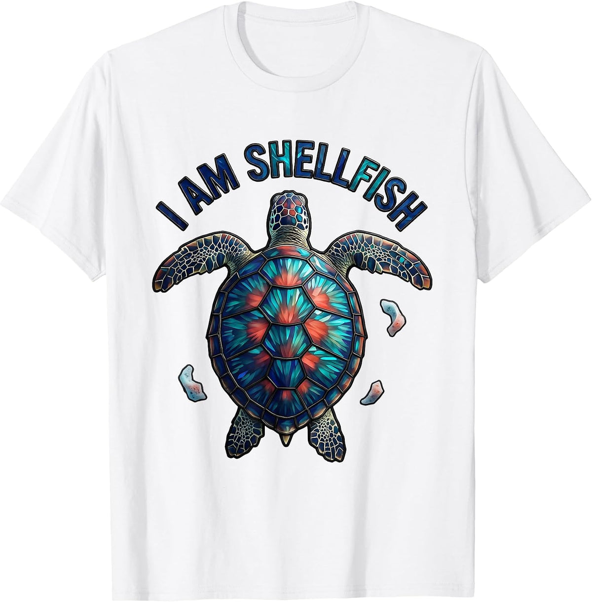 Men's I Am Shellfish Stained Glass Mosaic Sea Turtle Souvenir T-Shirt - White
