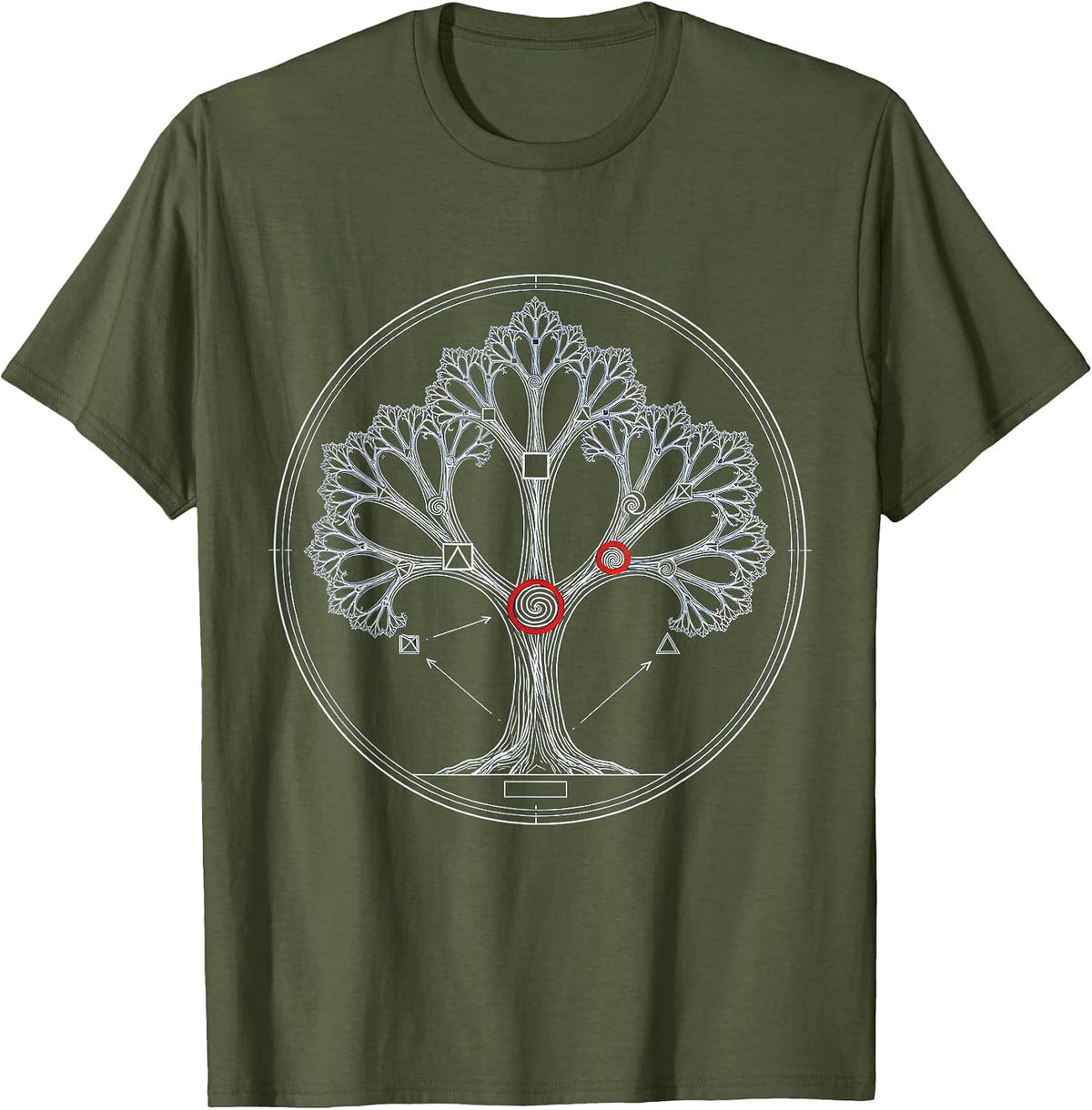 Men's Fractal Tree Math Pattern Math Teacher Design T-Shirt - Olive Green