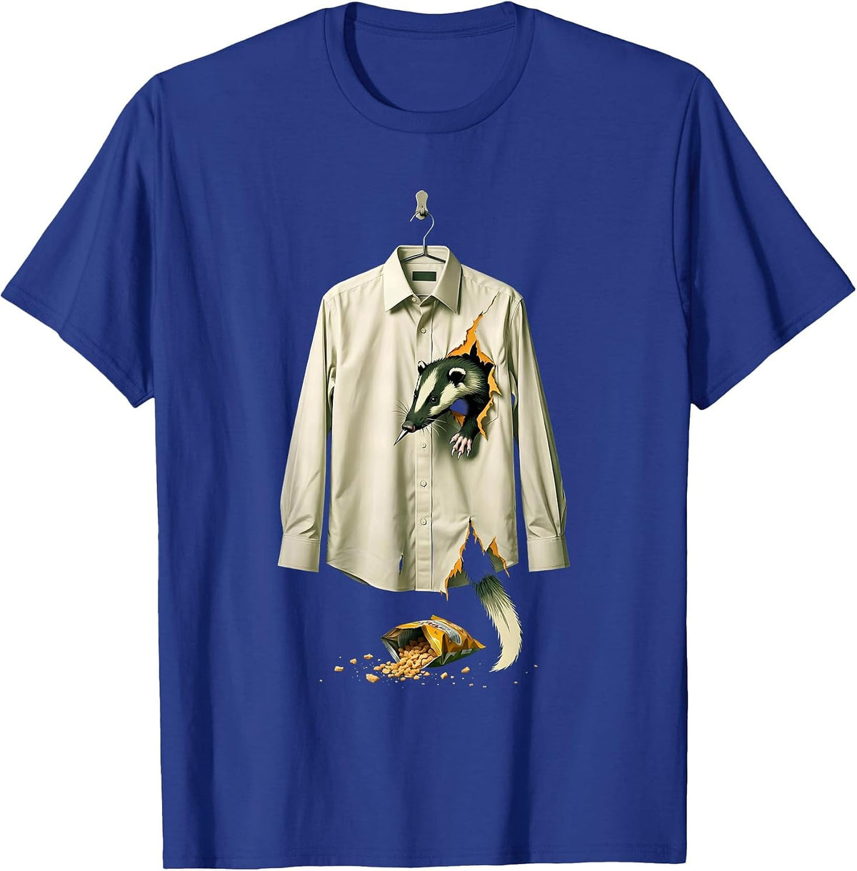 Men's Shattered Dress Shirt Opossum Unhinged Humor Novelty T-Shirt - Royal Blue