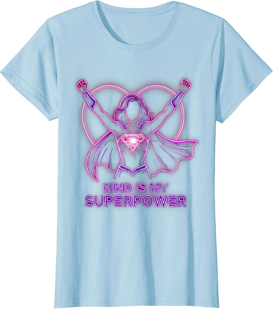 Women's Kind Is My Superpower Be Kind Graphic Design T-Shirt - Baby Blue