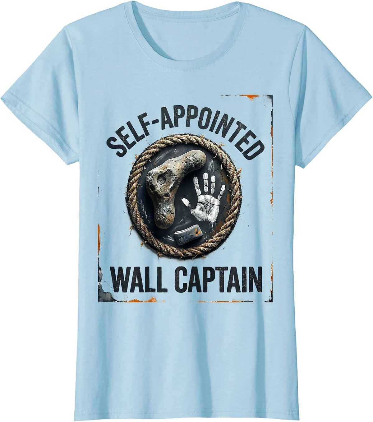Women's Self-Appointed Wall Captain Distressed Funny Rock Climbing T-Shirt - Baby Blue