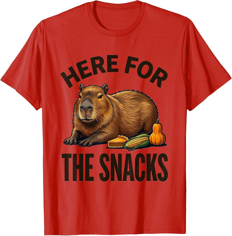 Men's Here For The Snacks Cute Capybara Thanksgiving Fall Feast T-Shirt - Red