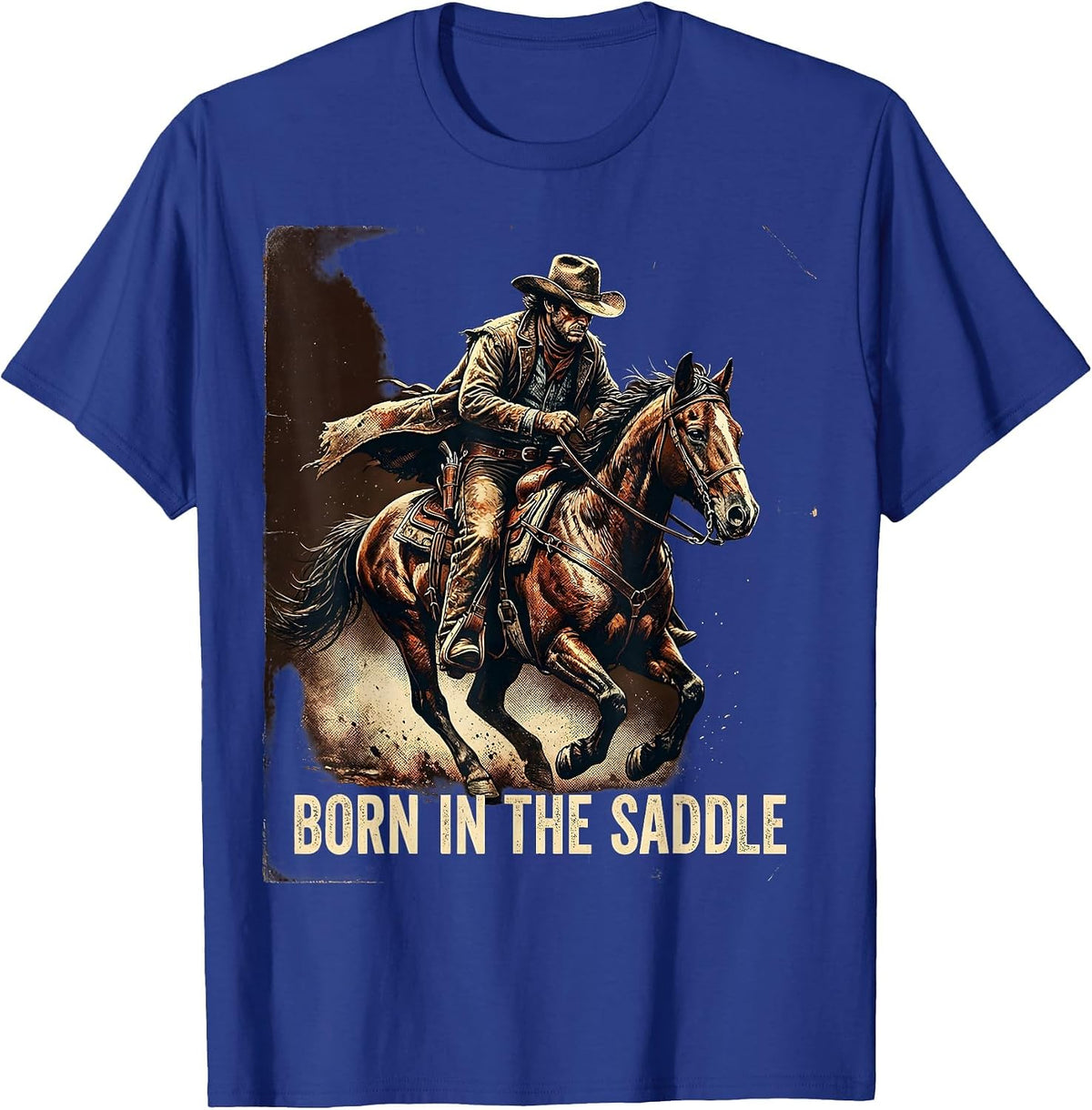 Born in the Saddle Western Cowboy Design T-Shirt - Royal Blue