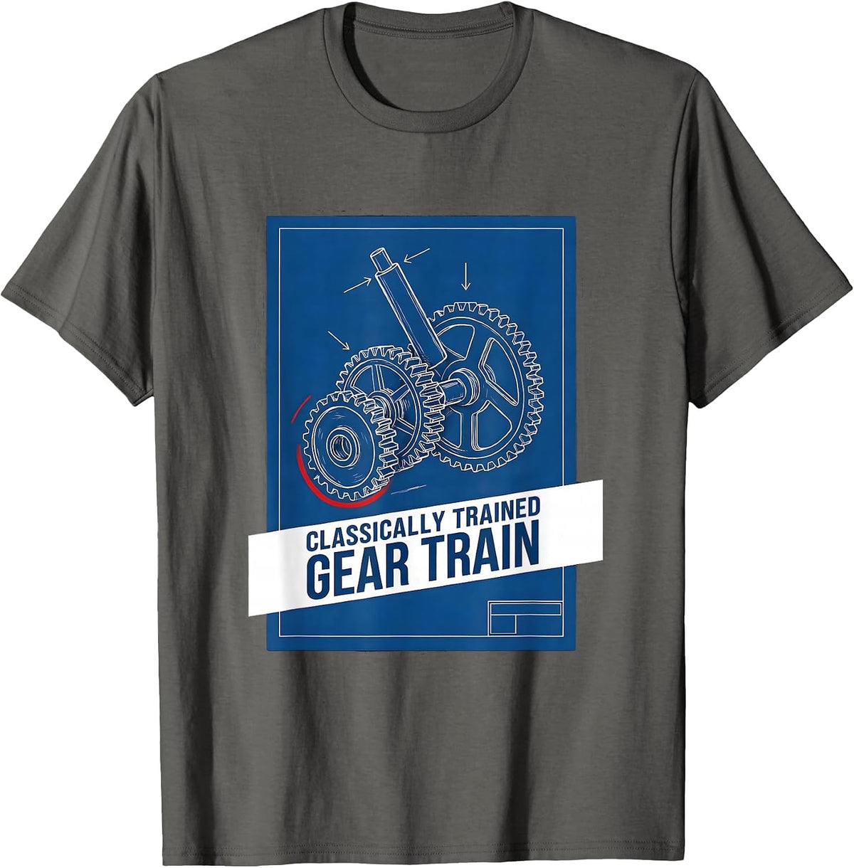 Men's Classically Trained Gear Train Technical Blueprint Retro T-Shirt - Asphalt Grey