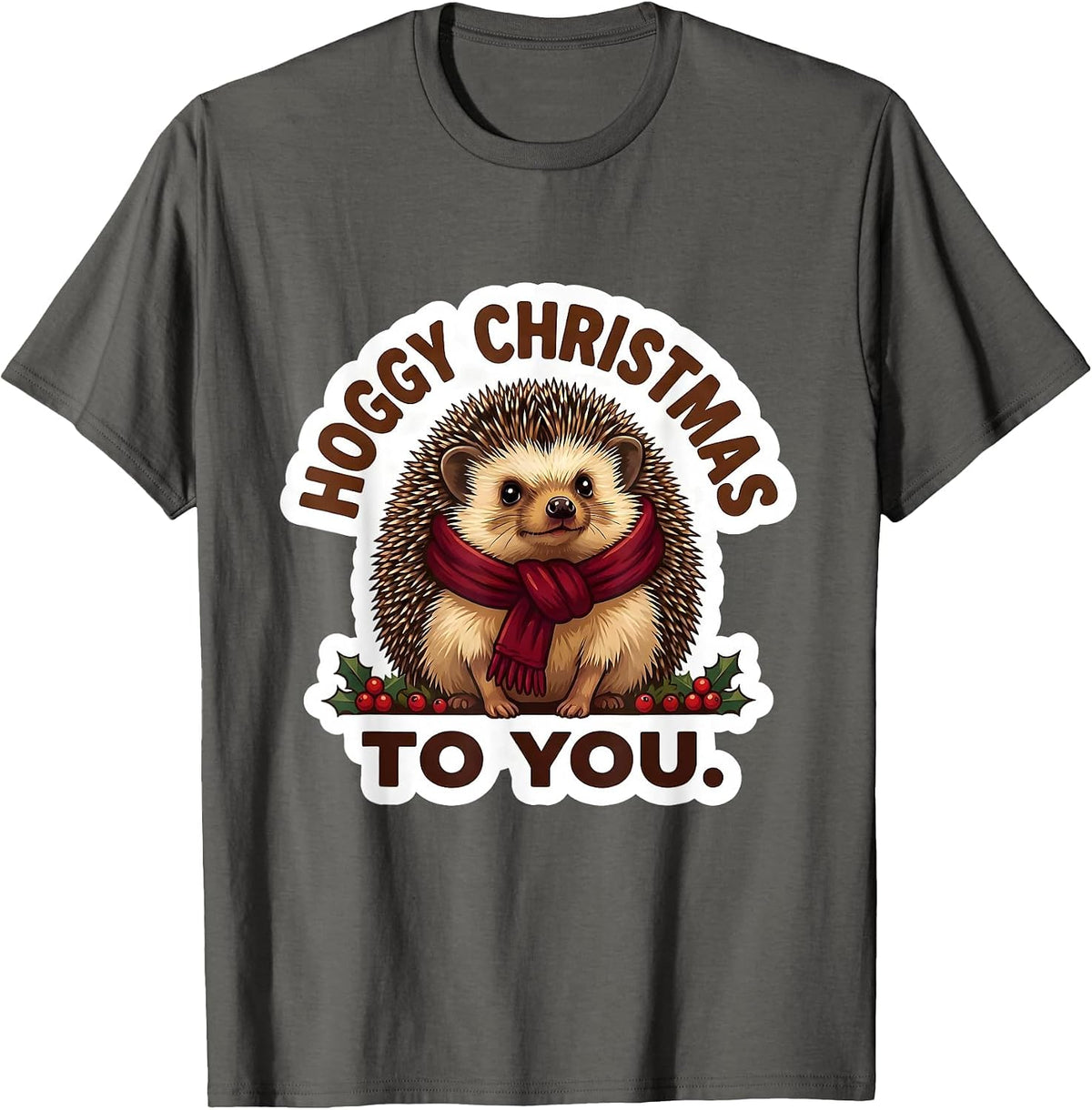 Men's Hoggy Christmas To You Cute Hedgehog Holiday Animal Humor T-Shirt - Asphalt Grey