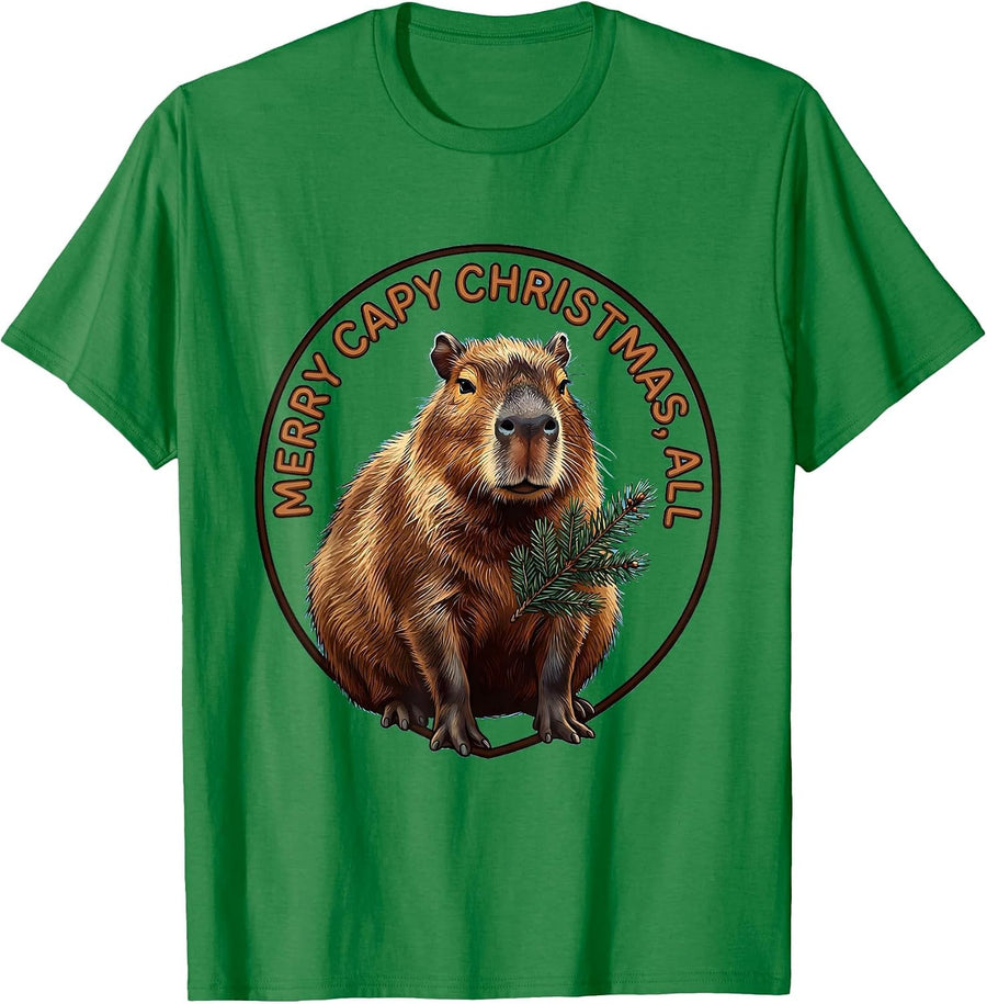 Men's Merry Capy Christmas All Funny Capybara Animal Lover Holiday T-Shirt - Kelly Green