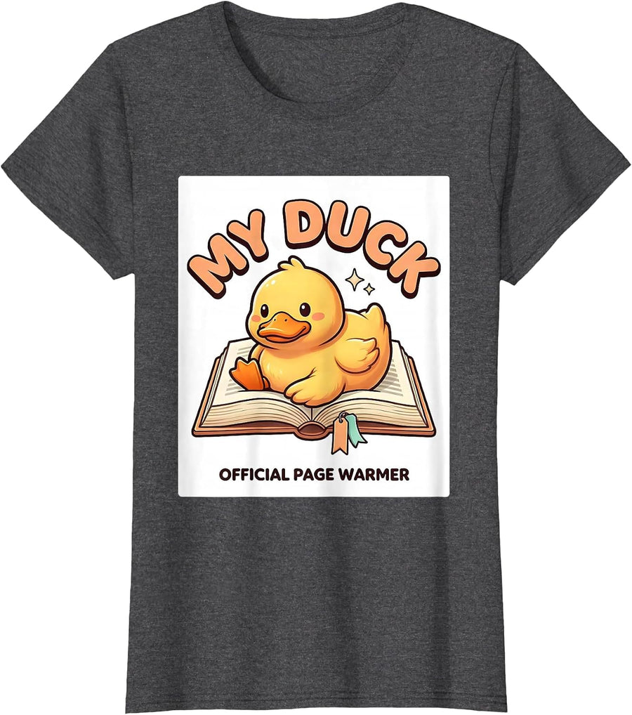 Women's My Duck Official Page Warmer Cute Kawaii Book Lover Gift T-Shirt - Dark Heather Grey