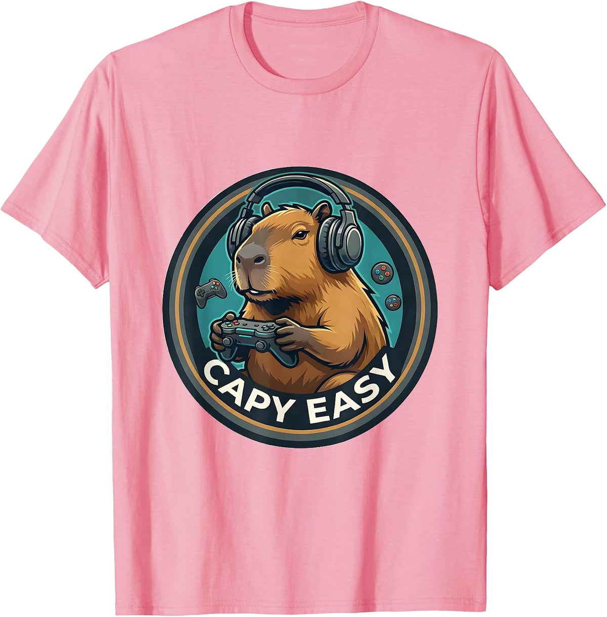 Men's Capy Easy Funny Capybara Gaming Meme Youth Humor T-Shirt - Pink