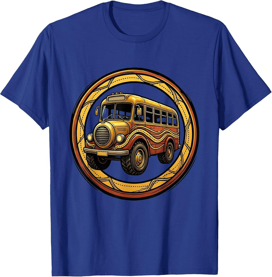 Vintage Bus Route Map Graphic Tee T-Shirt - Royal Blue