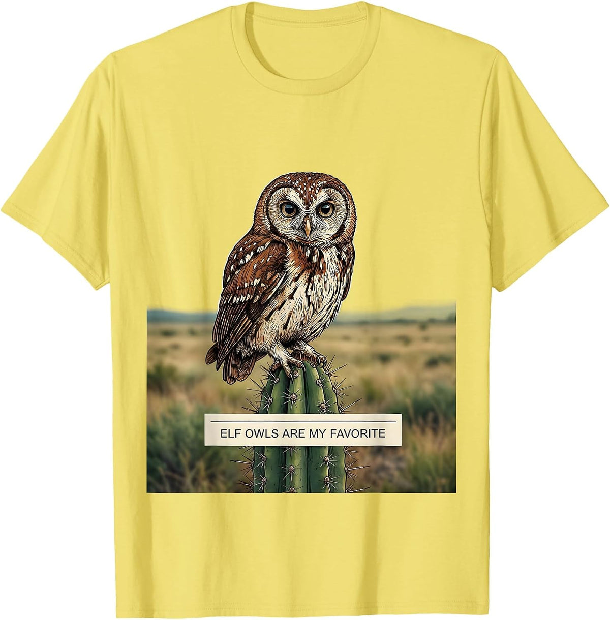 Men's Elf Owls Are My Favorite Vintage Owl Lover Retro Humor T-Shirt - Lemon Yellow