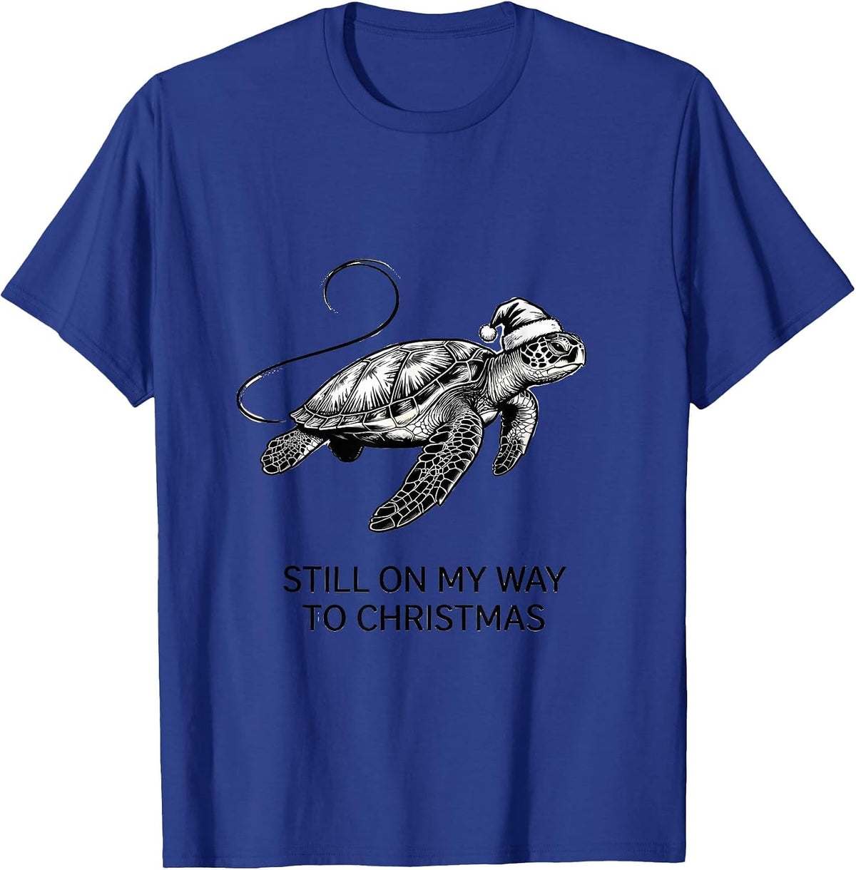 Men's Still On My Way To Christmas Whimsical Sea Turtle Holiday T-Shirt - Royal Blue