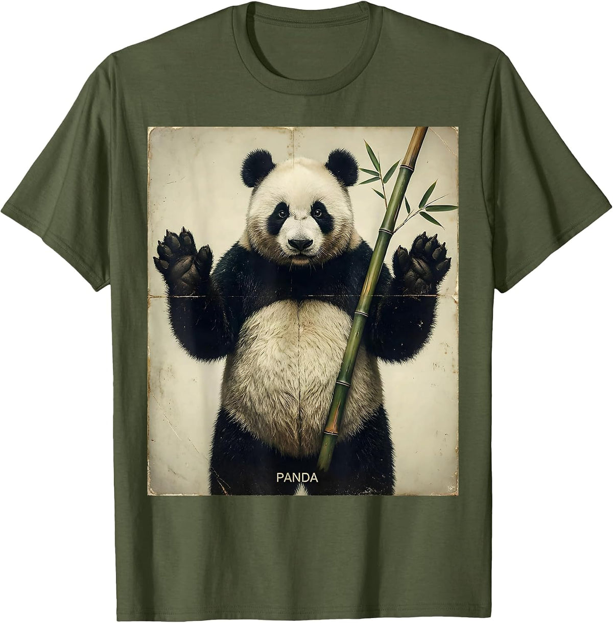 Men's Panda Vintage Halloween Animal Costume Matching Family T-Shirt - Olive Green