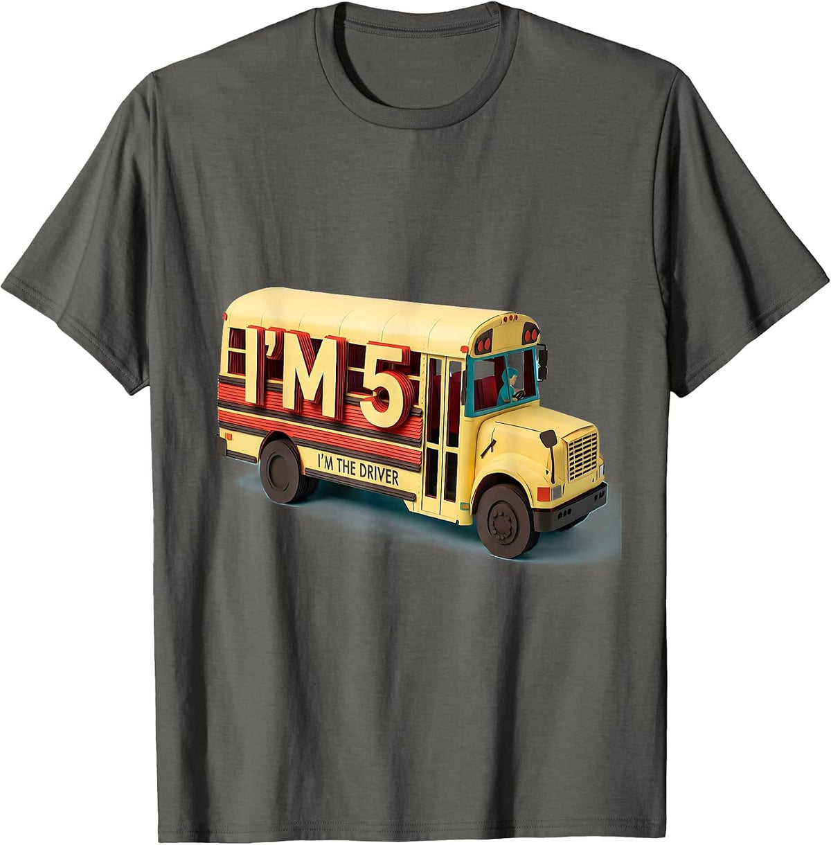 I'm 5 I'm the Driver Paper Cutout Boy Birthday Age Milestone T-Shirt - Asphalt Grey