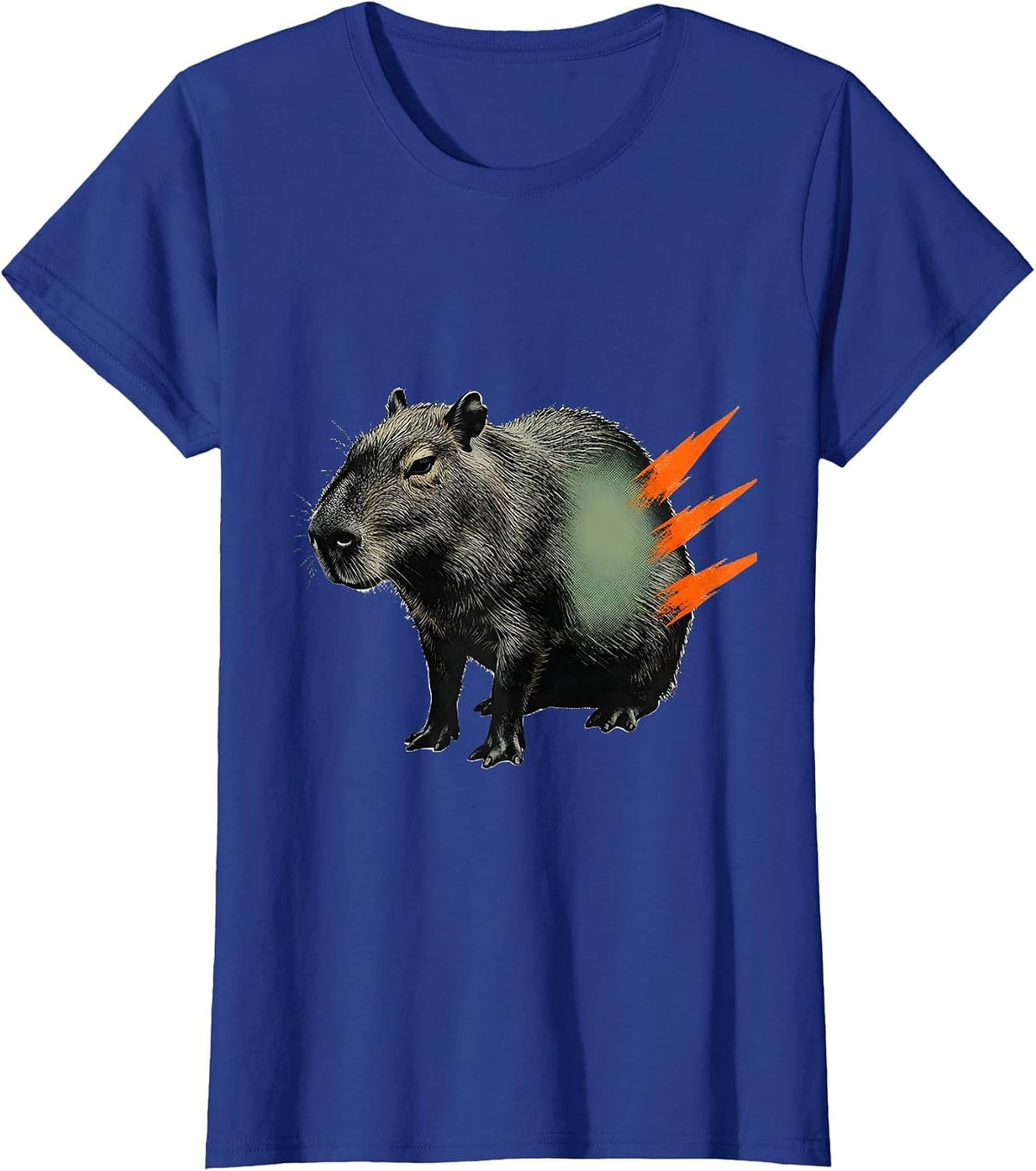 Women's Broad Haunched Capybara Editorial Conceptual Animal Humor T-Shirt - Royal Blue