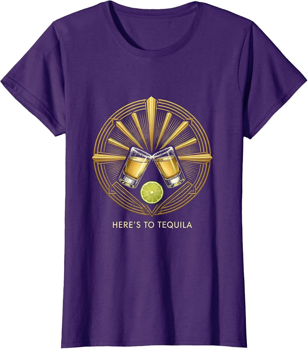 Women's Here's To Tequila Art Deco Drinking Humor Party Gift T-Shirt - Purple