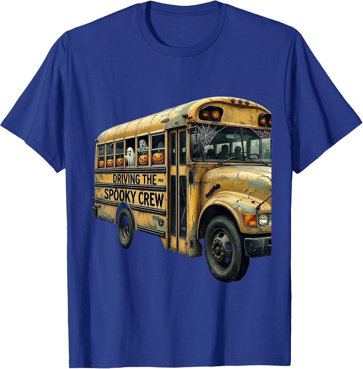 Men's Boo Crew Bus Driver Halloween Design T-Shirt - Royal Blue
