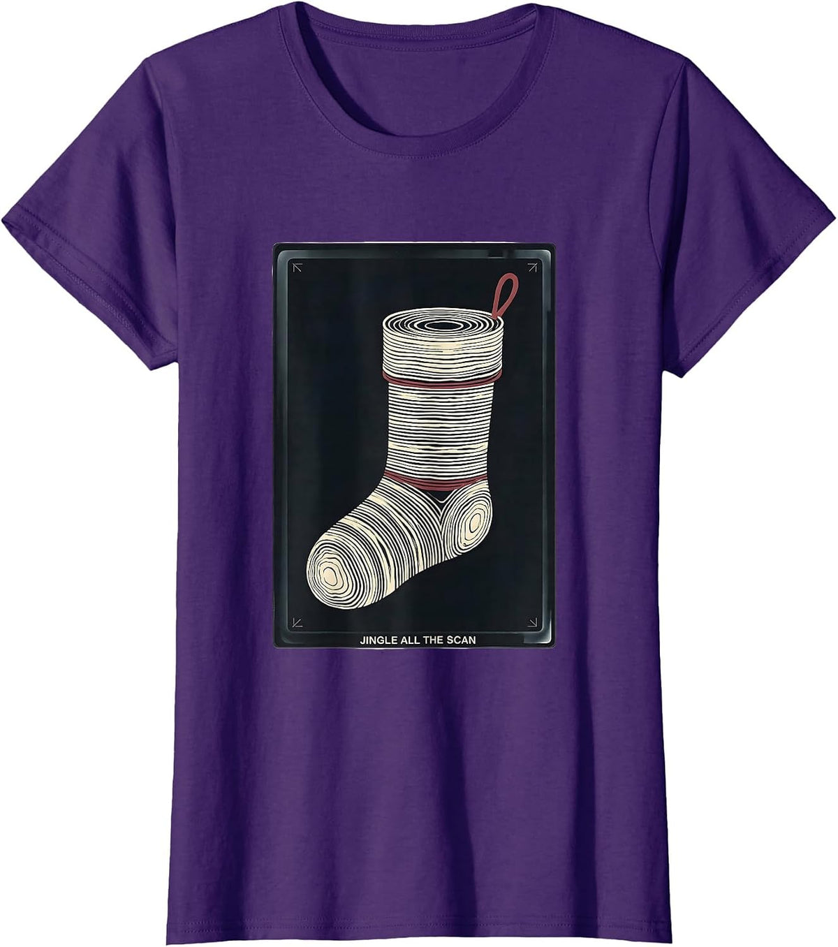 Women's Jingle All The Scan Radiology Tech Christmas Skeleton Humor T-Shirt - Purple