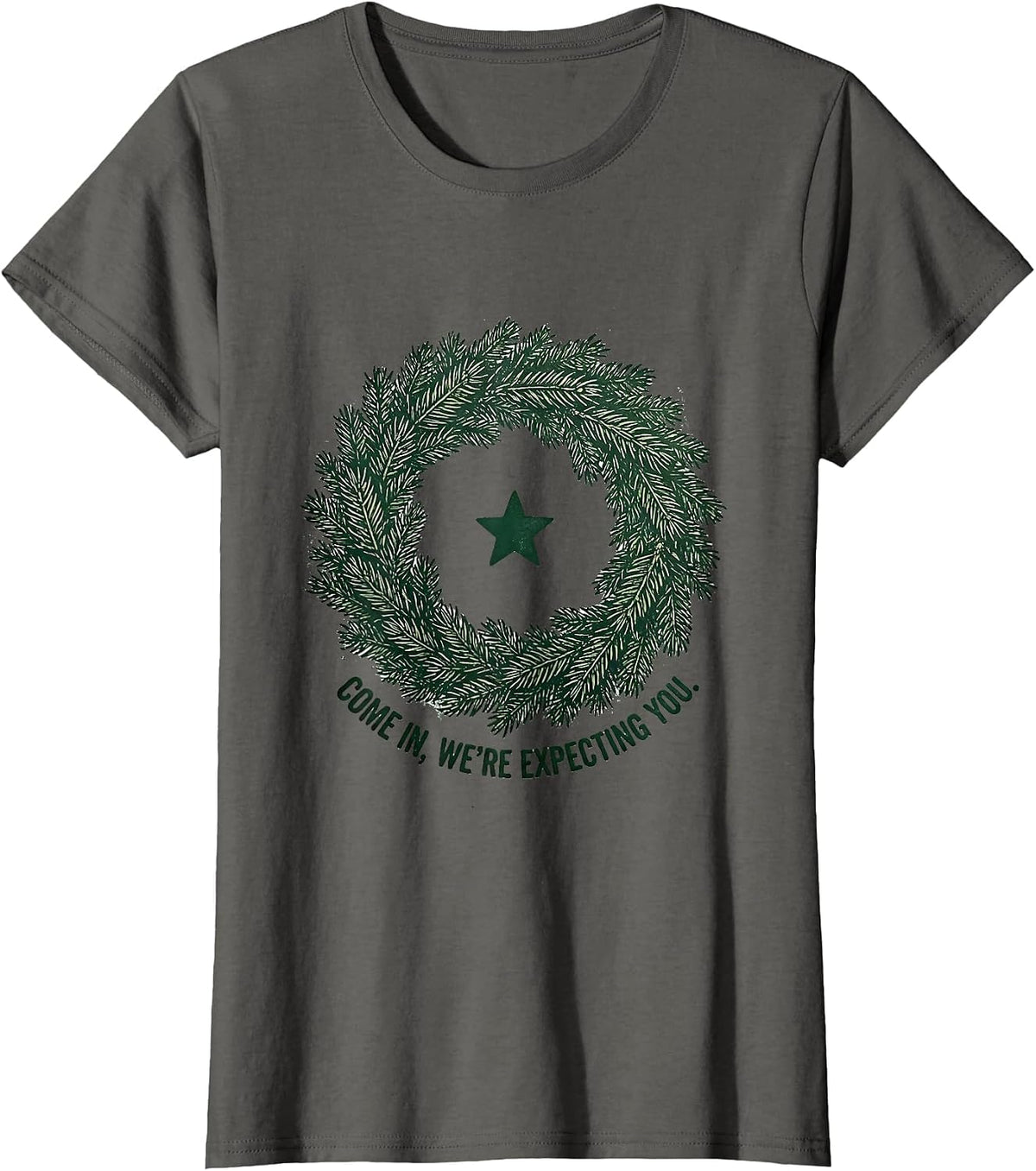 Women's Come In, We're Expecting You Rubber Stamp Family Christmas T-Shirt - Asphalt Grey