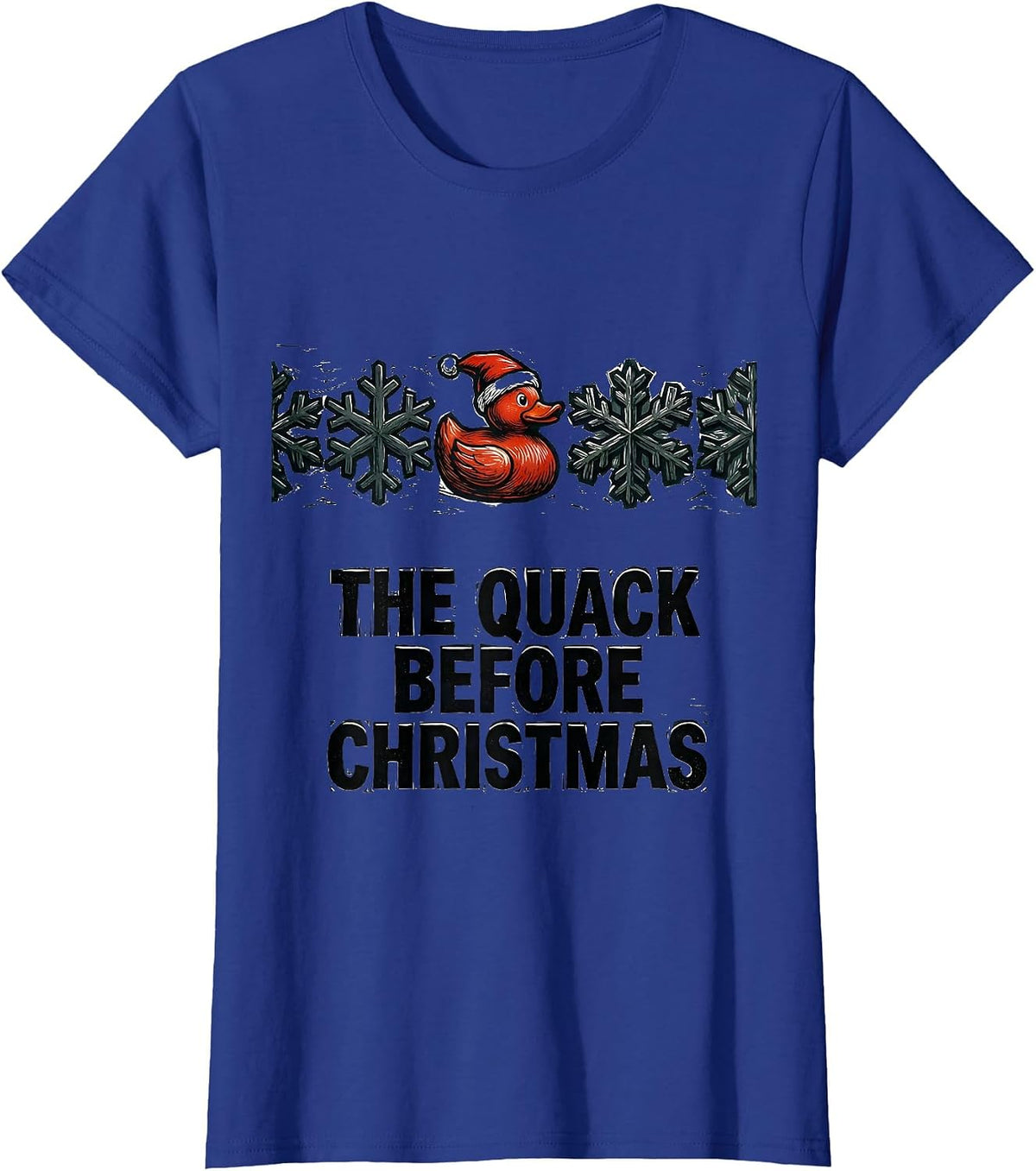 Women's The Quack Before Christmas Linocut Funny Duck Lover Pajama T-Shirt - Royal Blue