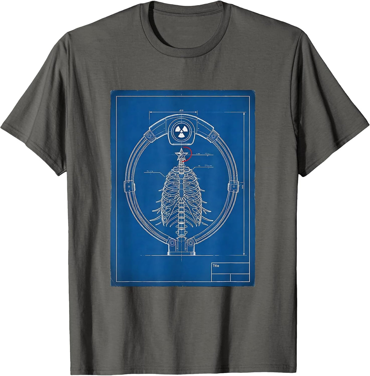 Men's CT Scanner Holiday Tree Radiology Tech Christmas Blueprint T-Shirt - Asphalt Grey