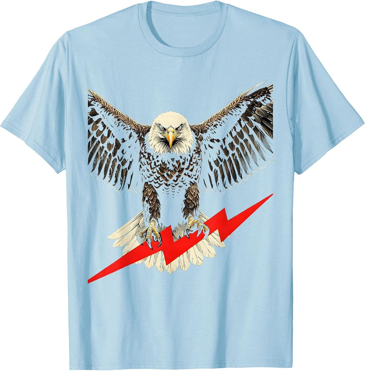 Men's Bald Eagle Lightning Bolt Freedom Graphic Tee T-Shirt - Baby Blue