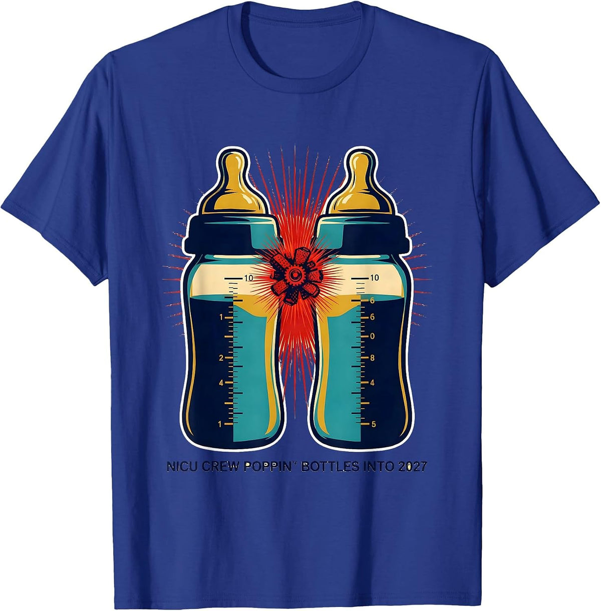 NICU Crew Poppin Bottles Into 2027 Funny Nurse New Year Eve T-Shirt - Royal Blue