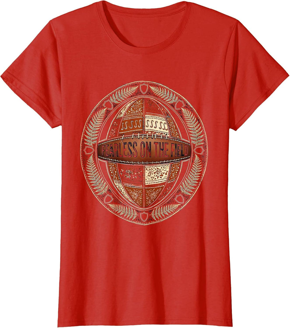 Women's Fearless on the Field Rugby Graphic Design T-Shirt - Red