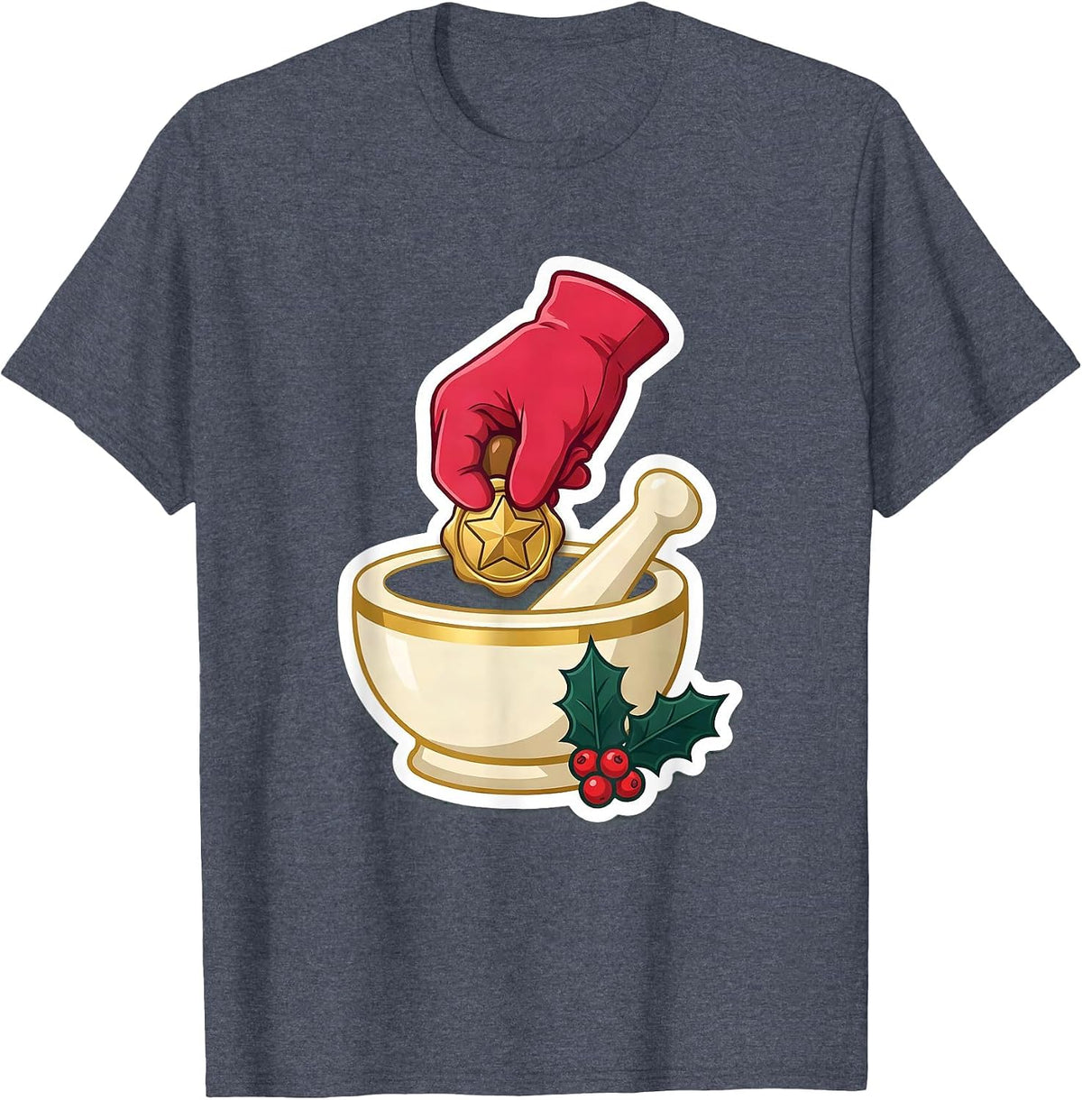 Mortar And Pestle Pharmacy Tech Christmas Squad Humor T-Shirt - Heather Blue