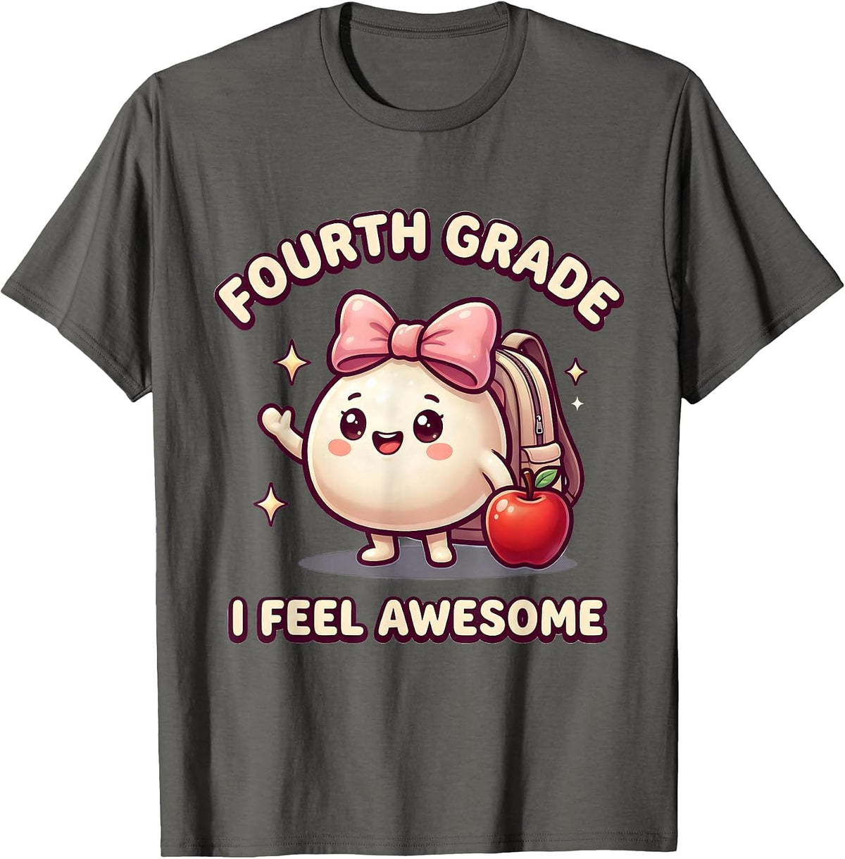 Men's Fourth Grade I Feel Awesome Cute Kawaii Dumpling Back T-Shirt - Asphalt Grey
