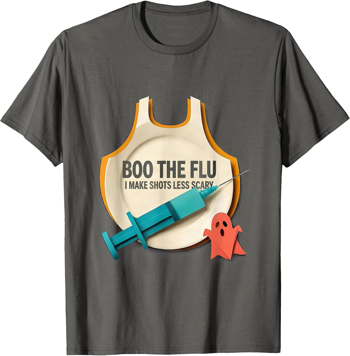 Men's Boo the Flu I Make Shots Less Scary Funny Nurse Halloween T-Shirt - Asphalt Grey