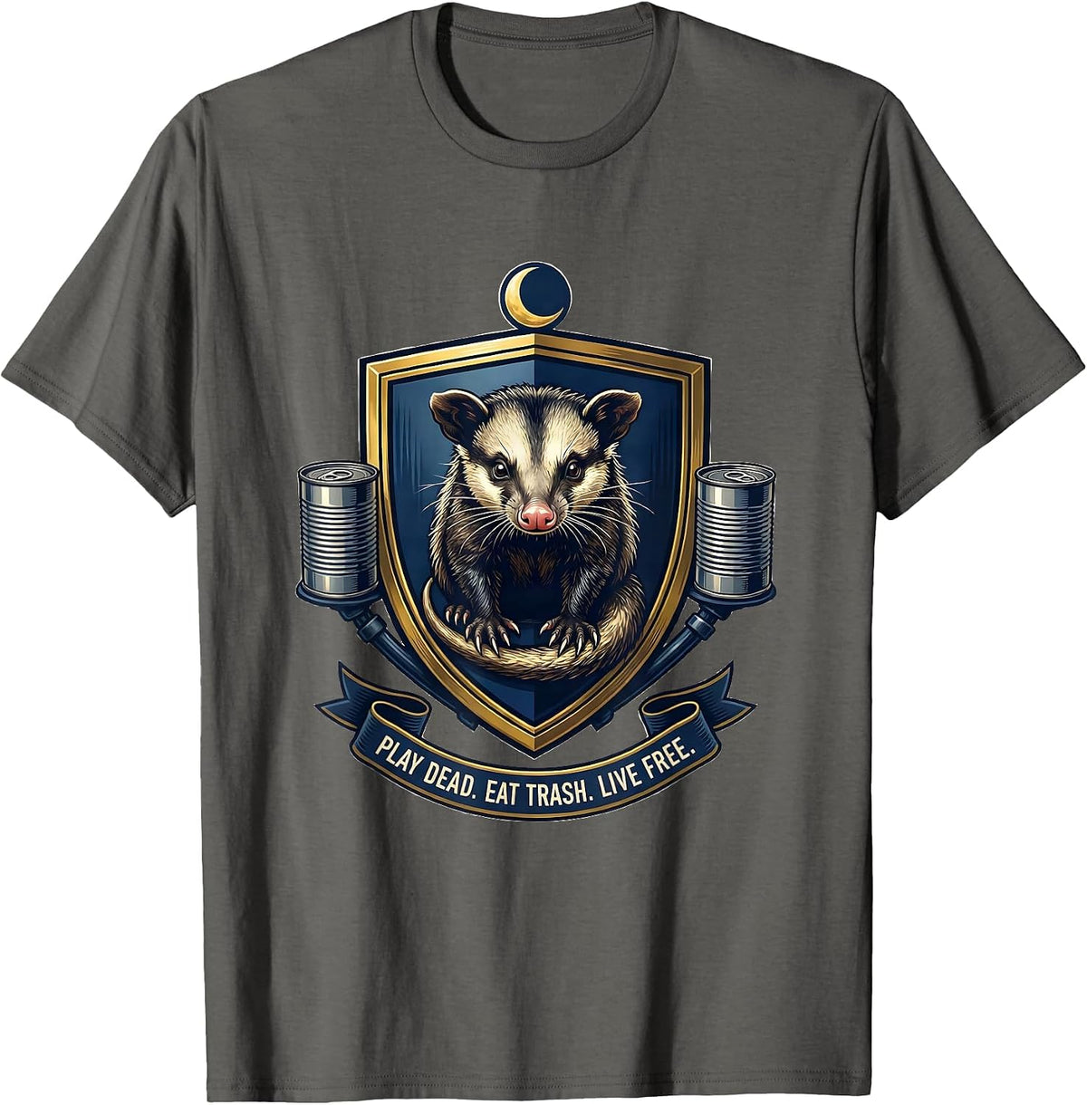Men's Play Dead Eat Trash Live Free Funny Opossum Possum Lover T-Shirt - Asphalt Grey