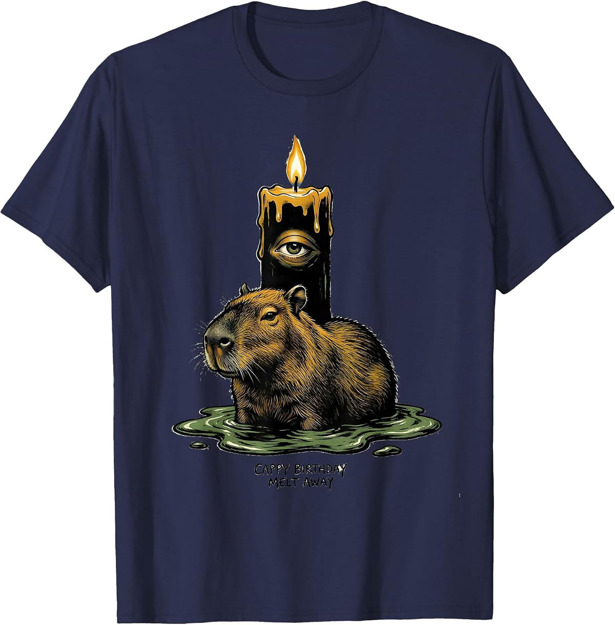 Men's Cappy Birthday Melt Away Cute Kawaii Capybara Birthday Gift T-Shirt - Navy Blue
