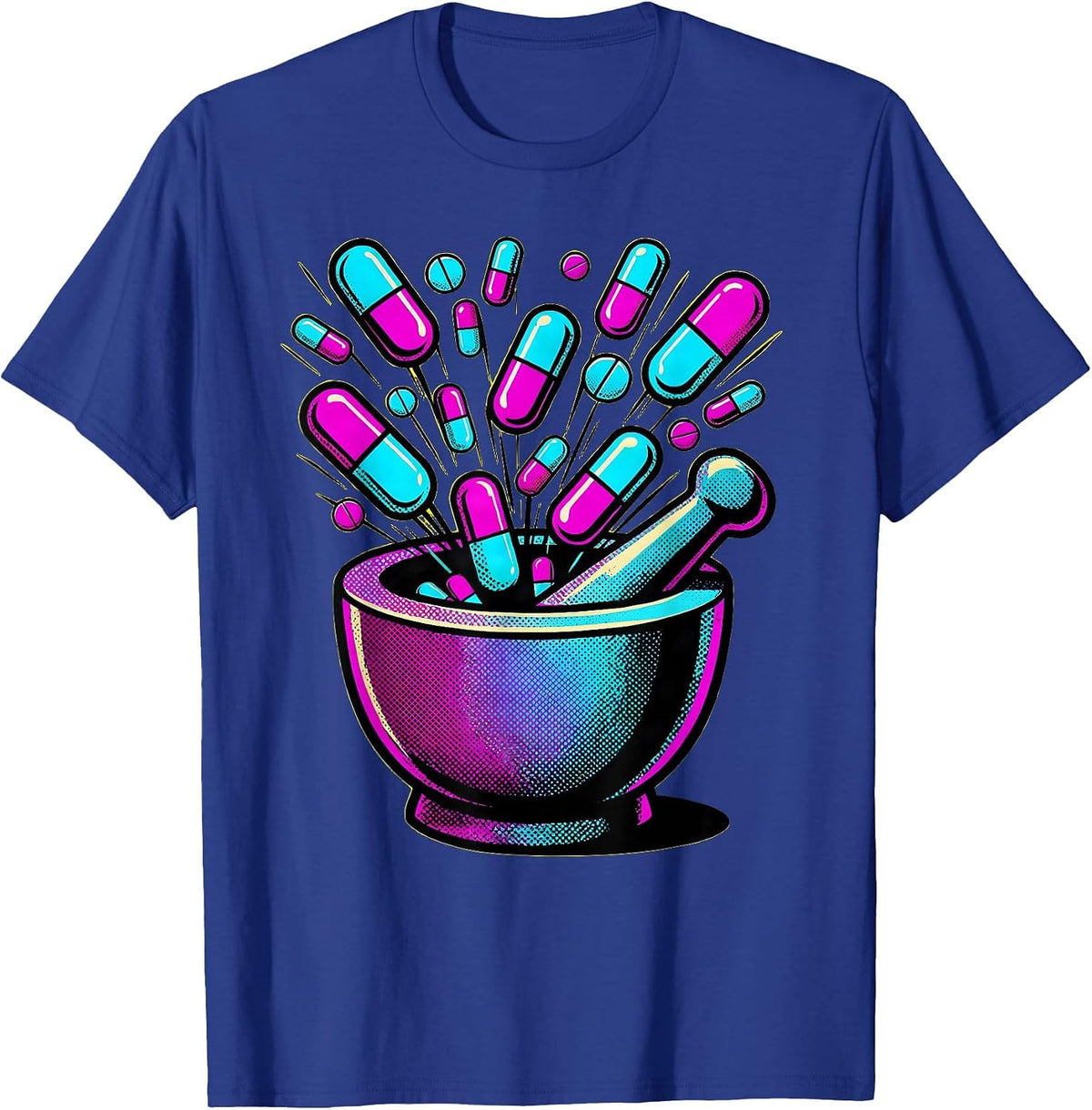 Pharmacy Technician Mortar Pestle Glowing Pills Art T-Shirt - Royal Blue