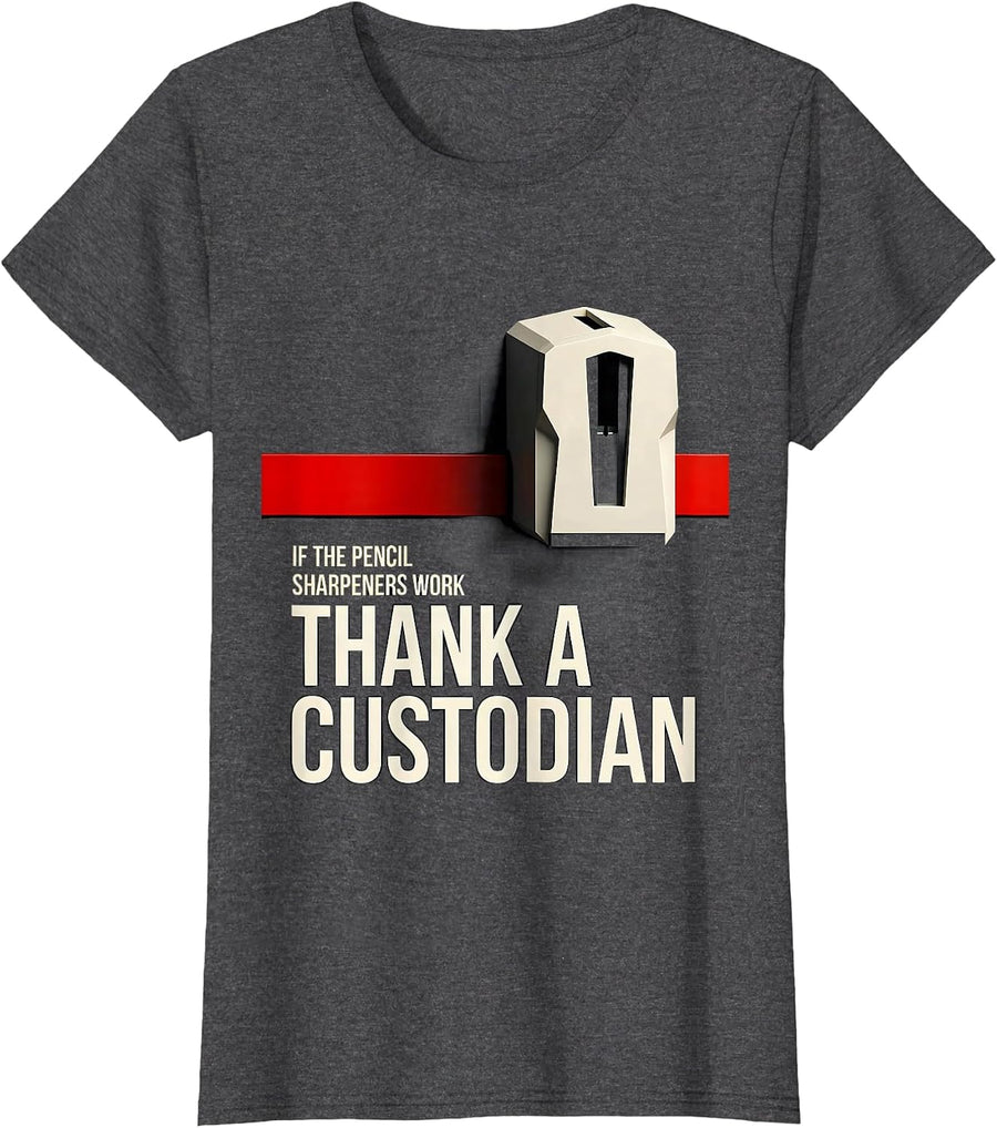 Women's If The Pencil Sharpeners Work Thank A Custodian Funny T-Shirt - Dark Heather Grey