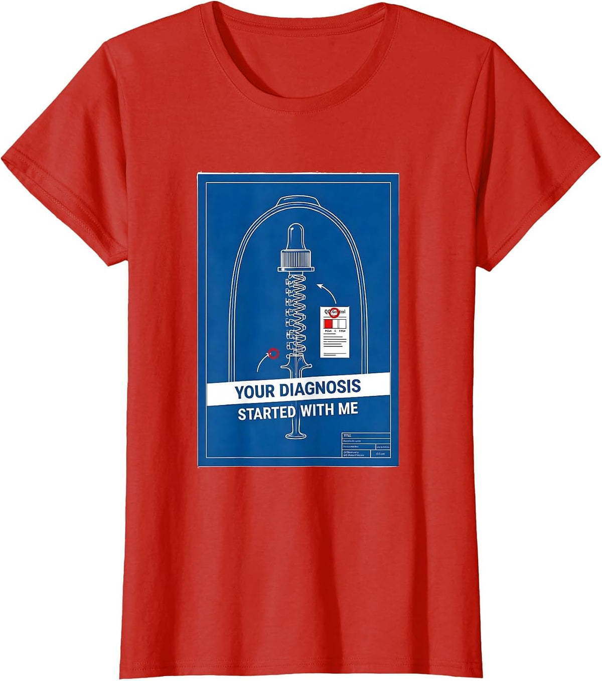 Women's Your Diagnosis Started With Me Technical Blueprint Lab Tech T-Shirt - Red