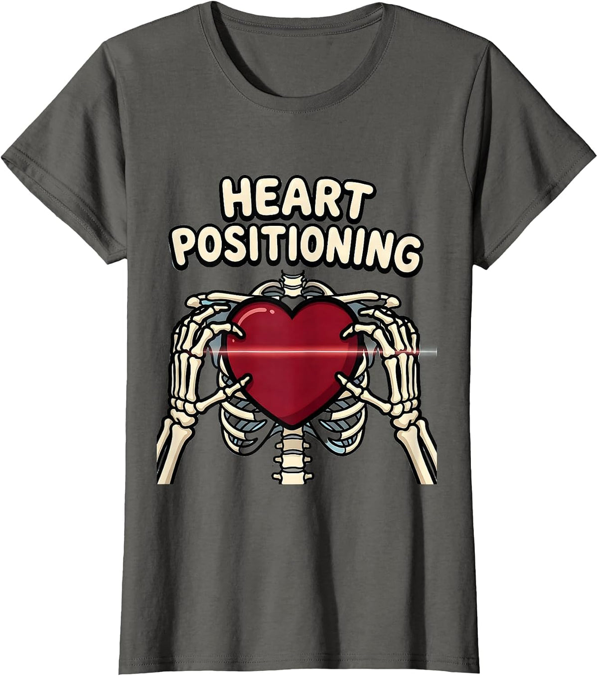 Women's Heart Positioning Funny Radiology Tech Valentine Skeleton T-Shirt - Asphalt Grey