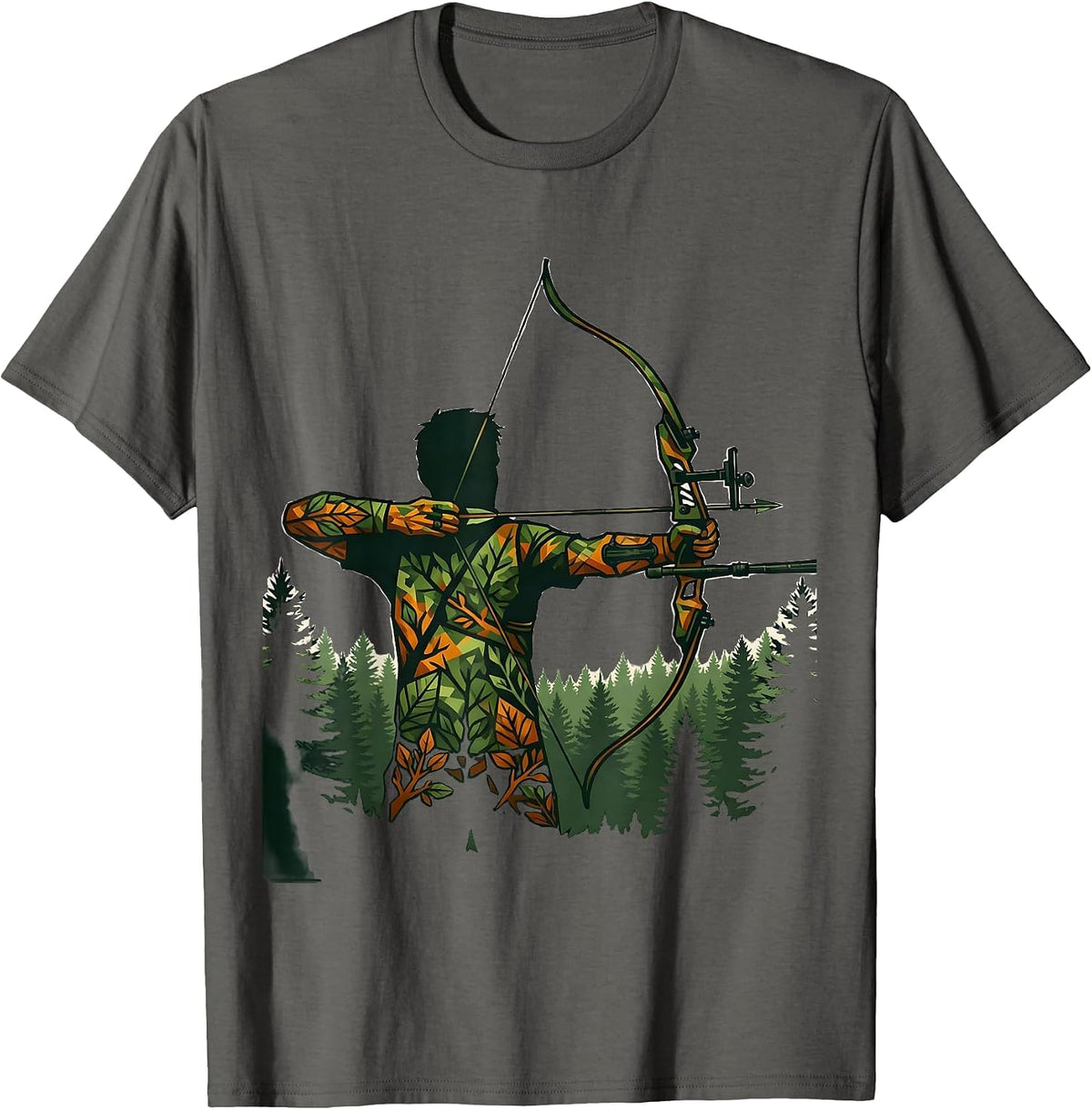 Men's Camo Hunting Bow and Arrow Graphic T-Shirt - Asphalt Grey